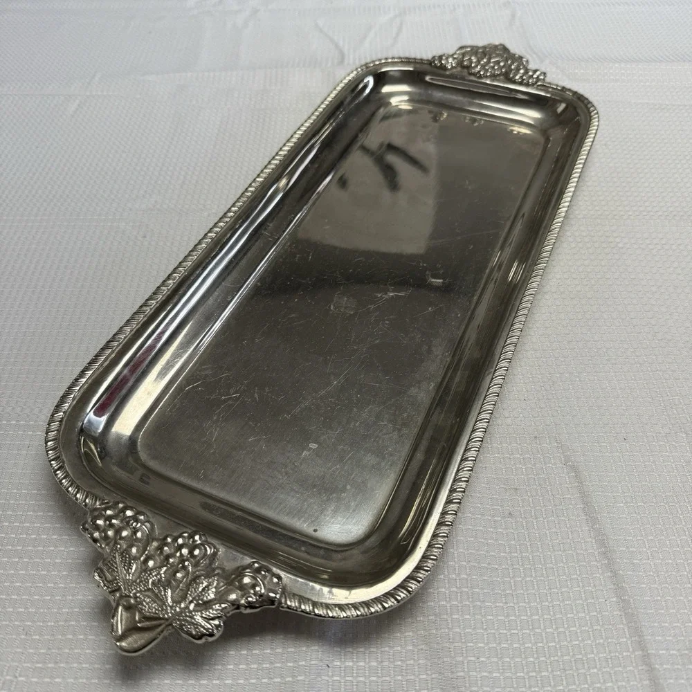 Vintage Butler Vanity Tray Grapes Leaf‎ Handles 21x8 Bella Lux Sliver Colored